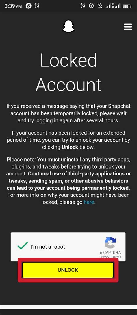 snapchat account locked